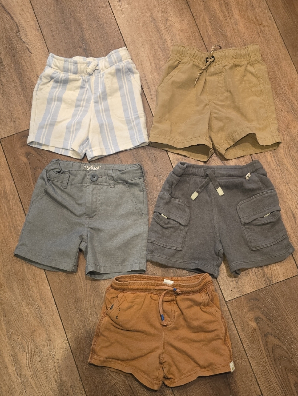 Cat & Jack Striped White & Blue and Neutral Solid Kids Shorts Lot